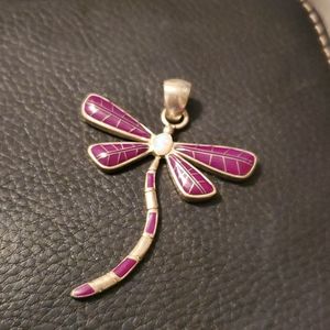 Sterling Silver Purple Dragonfly Necklace Charm